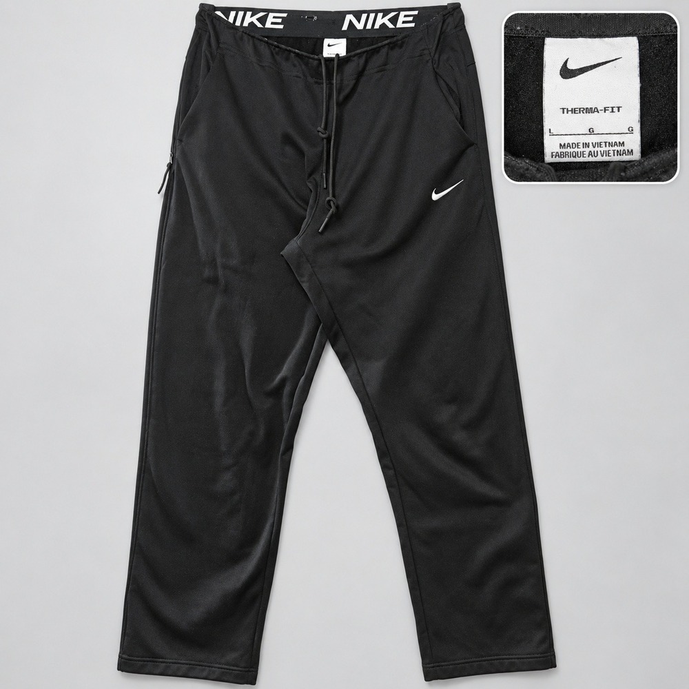 Nike Mens Therma-FIT Training Pants Black Joggers Large Tapered Zipper Pocket